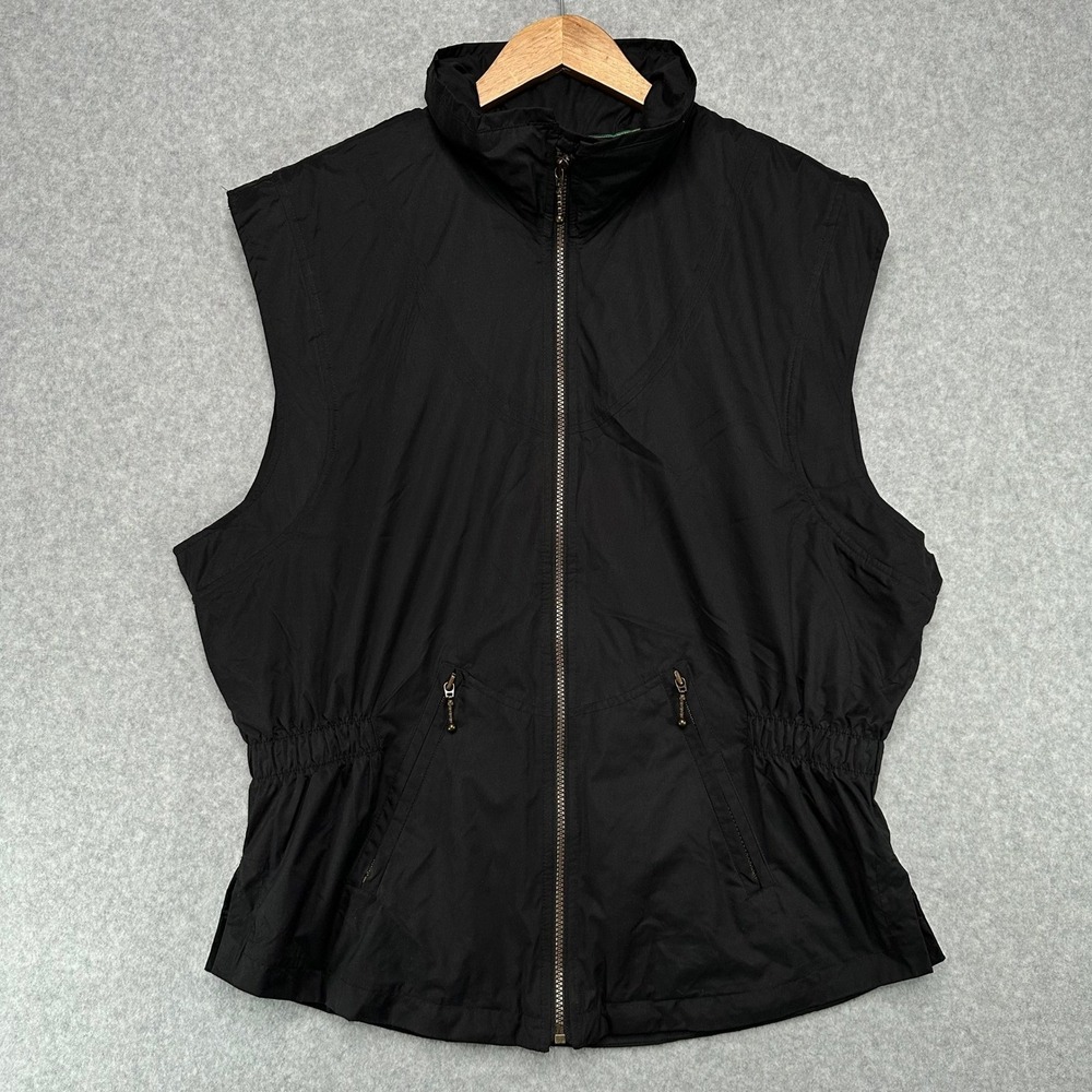 Sunice Womens L Black Sleeveless Full Zip Golf Vest Drawstring Waist Windbreak